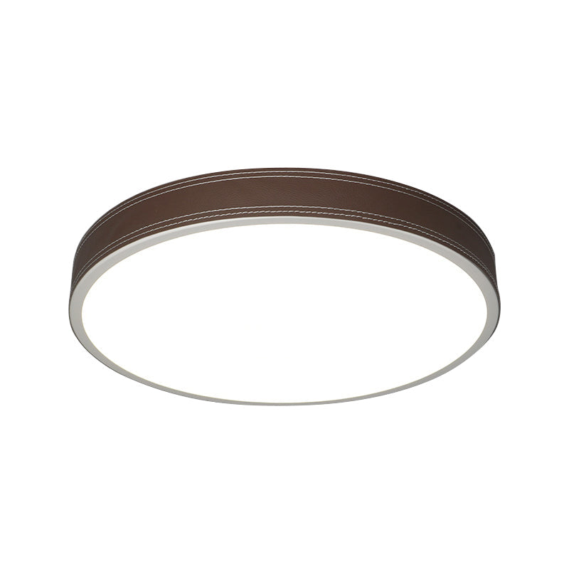 Nordic Led Disk Ceiling Light Red/Blue/Green Leather Flush Mount For Bedroom Warm/White 12/16/19.5