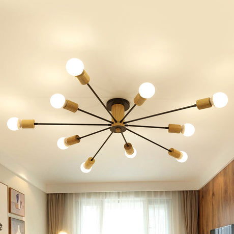 Starburst Semi Flush Ceiling Light Nordic Metal - 6/8/10 Lights White/Black Living Room Fixture 10 /