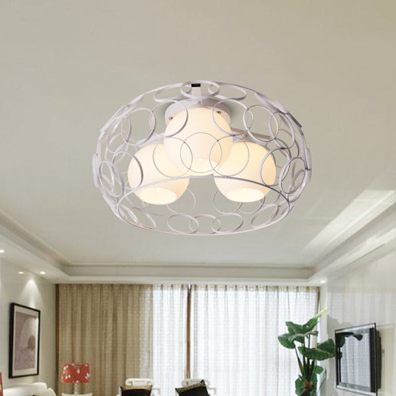 Nordic Drum Iron Cage Ceiling Light With Ball Glass Shade In White/Black Perfect For Dining Rooms