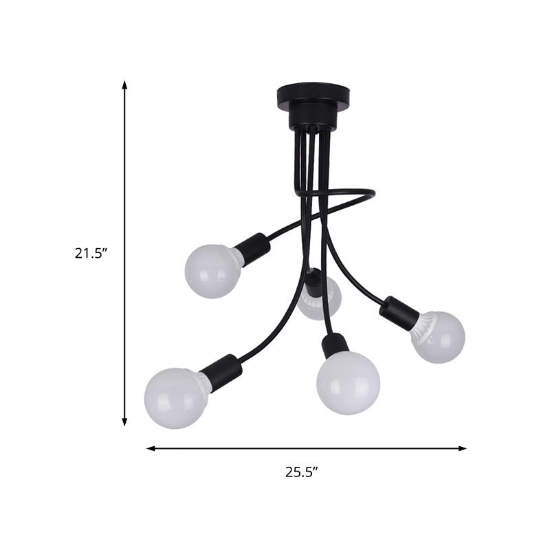 Modern Black Curved Metal Arms Ceiling Light Fixture - Simple Yet Elegant Chandelier With 3/5