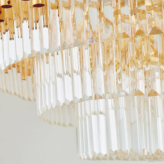 Modern Prism Block Chandelier - Multi-Light Crystal And Metal Lamp In Brass Finish