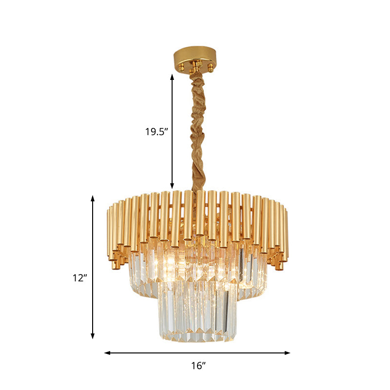Modern Prism Block Chandelier - Multi-Light Crystal And Metal Lamp In Brass Finish