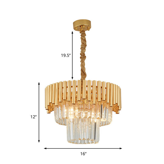 Modern Prism Block Chandelier - Multi-Light Crystal And Metal Lamp In Brass Finish