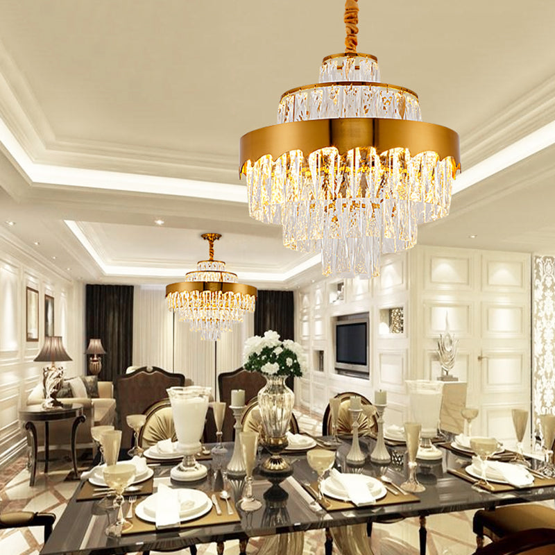 Vintage Style Gold Crystal Chandelier – Layered Light Fixture For Dining Room (17’’/23’’) / 17’’