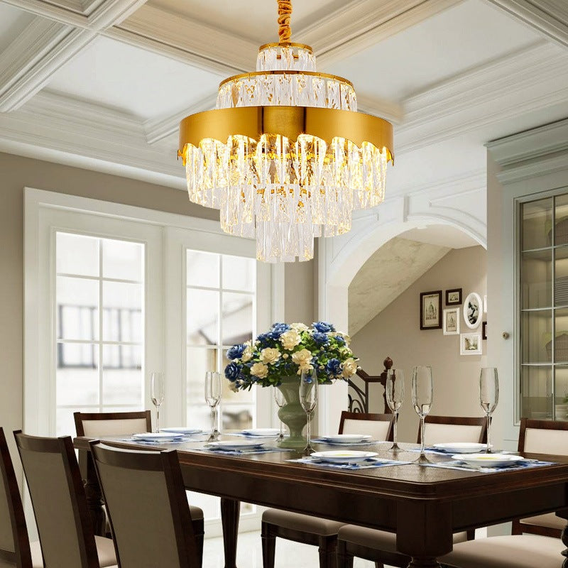 Vintage Style Gold Crystal Chandelier – Layered Light Fixture For Dining Room (17’’/23’’)