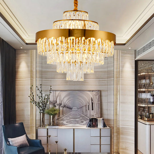 Vintage Style Gold Crystal Chandelier – Layered Light Fixture For Dining Room (17’’/23’’)