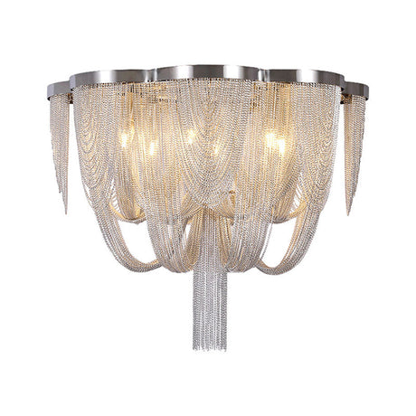 Contemporary Metal Chain Flush Mount Ceiling Light - Silver Finish (4 Lights)