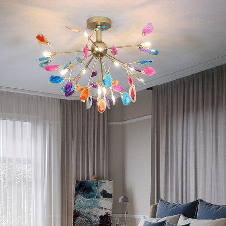 Nordic Metal And Agate Gold Semi Flush Mount Ceiling Fixture For Bedroom