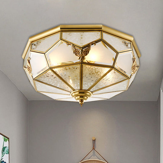 Farmhouse Ceiling Mounted Flush Light Fixture Cream Glass Brass Domed 3/4 Bulbs 14’/18’ Wide