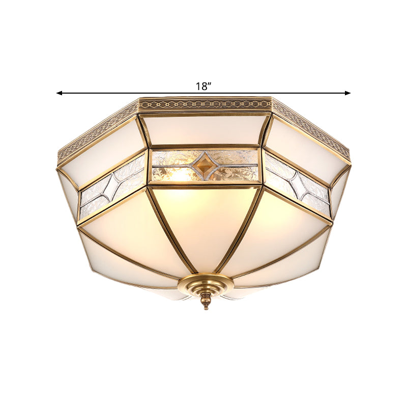 Opaline Glass Dome Ceiling Flush Light With Brass Finish - 3/4 - Light 14’/18’ Warehouse Style