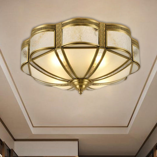 Vintage Floral Bedroom Ceiling Lamp - 14’/18’ Milky Glass Brass Flush Mount Lighting 3/4 Lights
