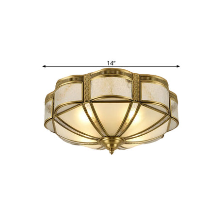 Vintage Floral Bedroom Ceiling Lamp - 14/18 Milky Glass Brass Flush Mount Lighting 3/4 Lights