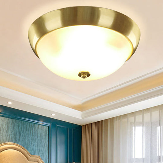 Farmhouse Frosted Glass Dome - Shaped Flush Mount Light Brass Fixture 3/4 - Bulb 12’/16’ Width / 12’