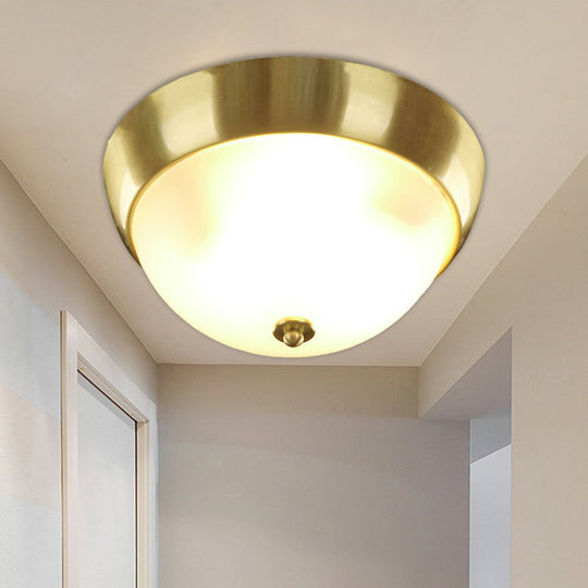 Farmhouse Frosted Glass Dome-Shaped Flush Mount Light Brass Fixture 3/4-Bulb 12/16 Width