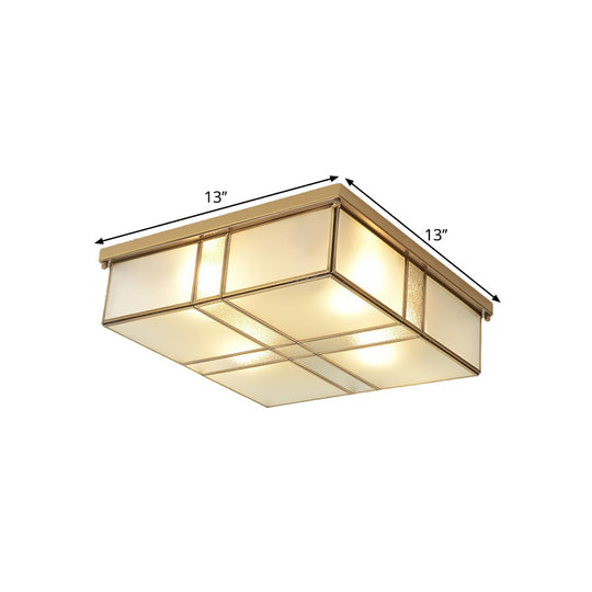 Brass Opal Glass Ceiling Light Fixture - 2-Bulb Cubic Flush Mount Lamp For Bedroom