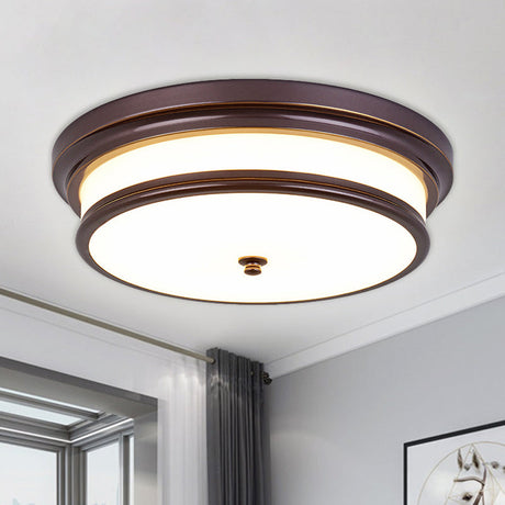 14/16 Vintage Cream Glass Drum-Like Corridor Ceiling Fixture Led Flush Mount Lighting In Black/Gold