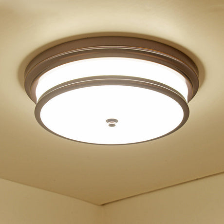 14/16 Vintage Cream Glass Drum-Like Corridor Ceiling Fixture Led Flush Mount Lighting In Black/Gold