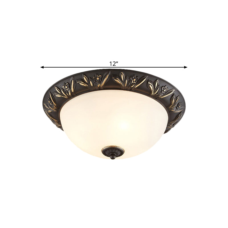 Frosted Glass Dome Flush Ceiling Lamp With Flower Edge Design In Brass/Black And Gold - Available