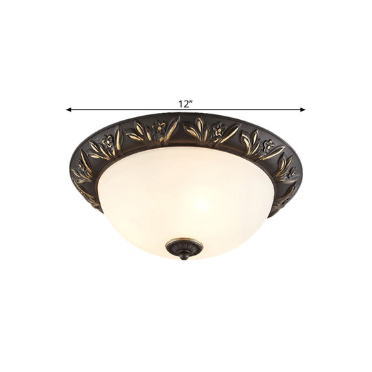 Frosted Glass Dome Flush Ceiling Lamp With Flower Edge Design In Brass/Black And Gold - Available