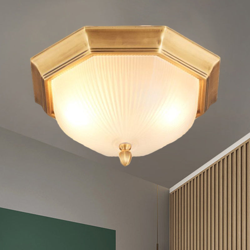 2 - Bulb Domed Ceiling Light With Fluted Glass And Classic Black & Gold/Brass Design