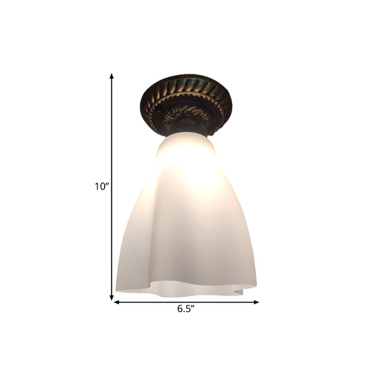 Black Flush Mount Lamp With Countryside White Glass Shade For Hallway Ceiling Lighting