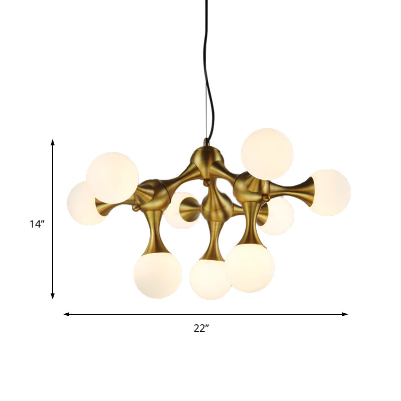 Modern Metal Starburst Chandelier With Glass Globe Shades - 5/9/15 Lights In Brass