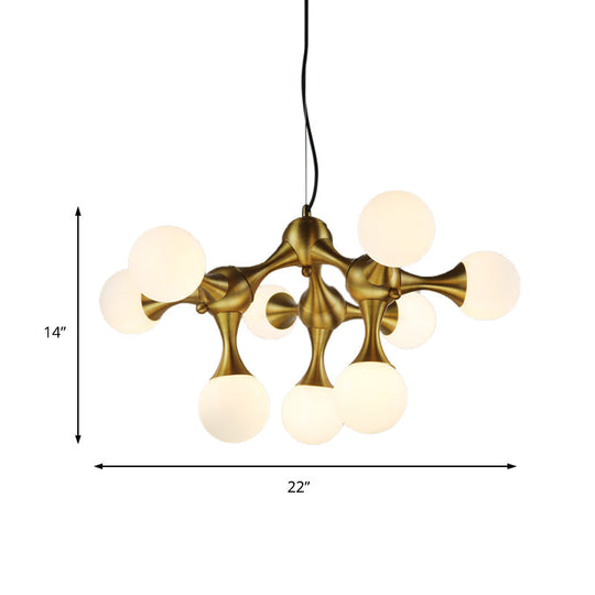 Modern Metal Starburst Chandelier With Glass Globe Shades - 5/9/15 Lights In Brass
