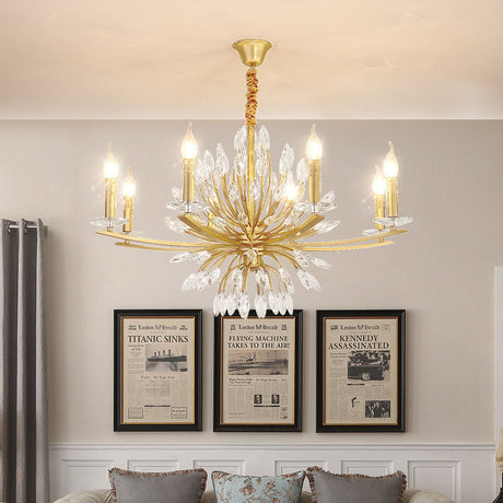 Vintage Brass Chandelier With Crystal Decor Open Bulbs And Multiple Head Options