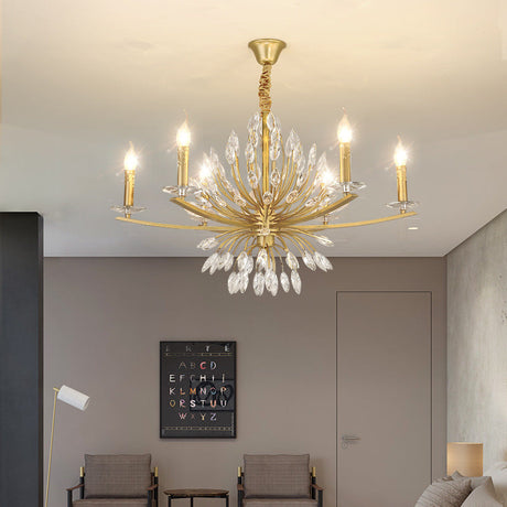 Vintage Brass Chandelier With Crystal Decor Open Bulbs And Multiple Head Options 6 /