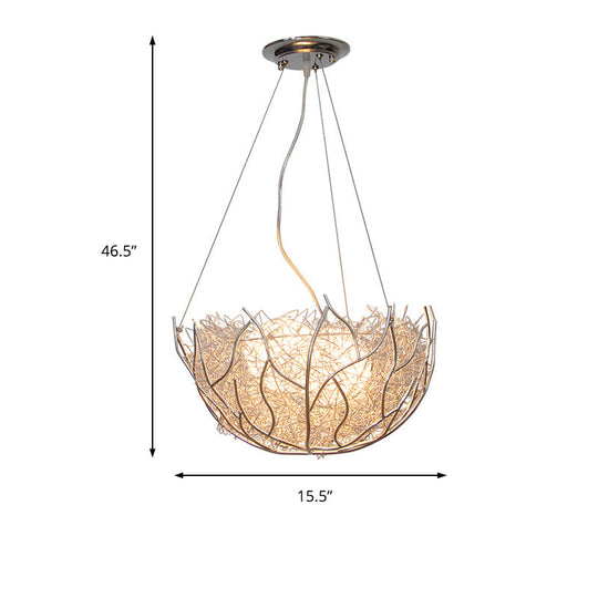 Contemporary Nest Metal Chandelier With 2 White Glass Ball Shade Lights - 16/19.5 Wide