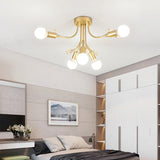 Black/White/Gold Metal Curved Arms Semi Flush Mount Light - Nordic Style 6/9 Lights Bedroom Ceiling