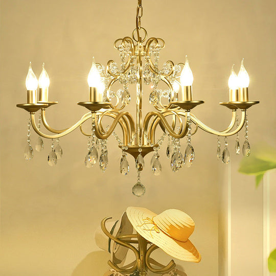 Vintage Exposed Chandelier Pendant Light With Crystal Deco - Gold Finish 3/6/8 Bulbs 8 /