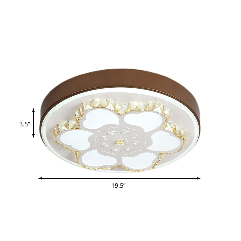 Modern Crystal Led Ceiling Mount Light With White Acrylic Flower Pattern And 3 Color Options