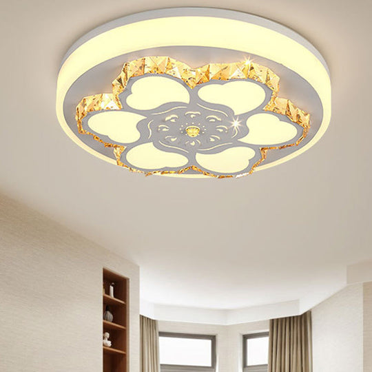 Modern Crystal Led Ceiling Mount Light With White Acrylic Flower Pattern And 3 Color Options / D