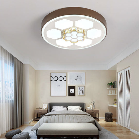 Modern Acrylic Ceiling Mount Light In White With Multi-Color Led Lighting And Crystal Accent