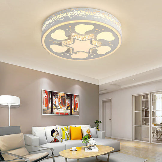 Modern Brown/White Circle Flush Ceiling Light With Led Acrylic & Crystal In White - 3 Color