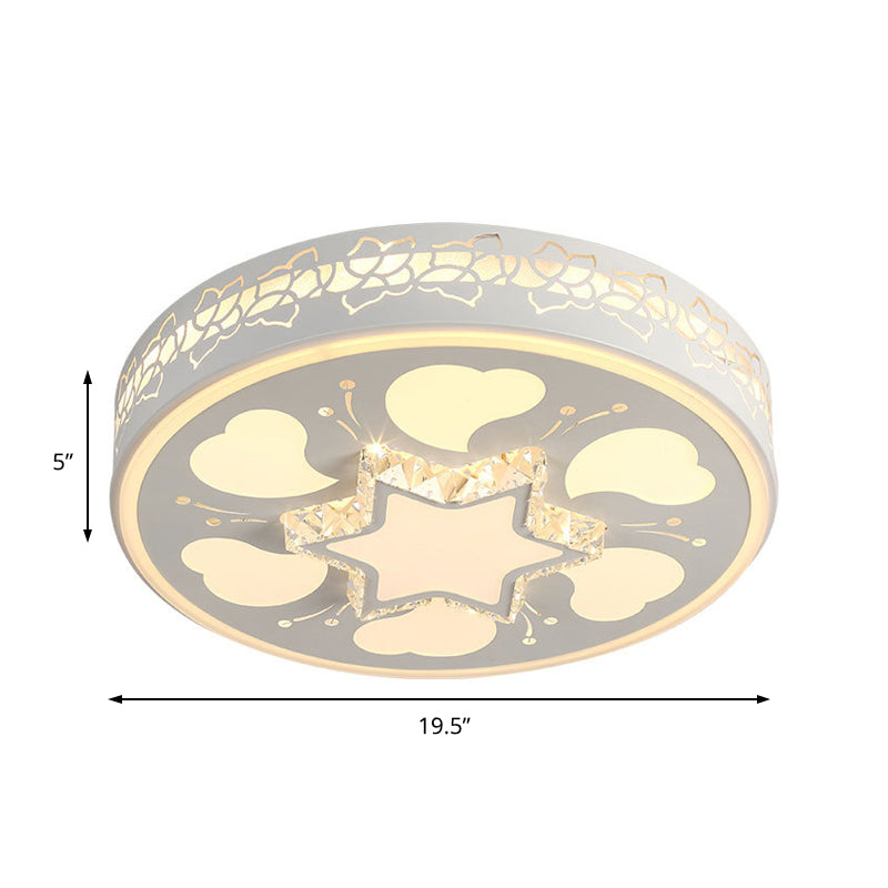 Modern Brown/White Circle Flush Ceiling Light With Led Acrylic & Crystal In White - 3 Color