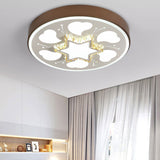 Modern Brown/White Circle Flush Ceiling Light With Led Acrylic & Crystal In White - 3 Color Lighting
