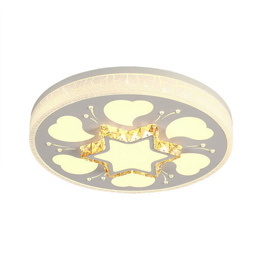 Modern Brown/White Circle Flush Ceiling Light With Led Acrylic & Crystal In White - 3 Color