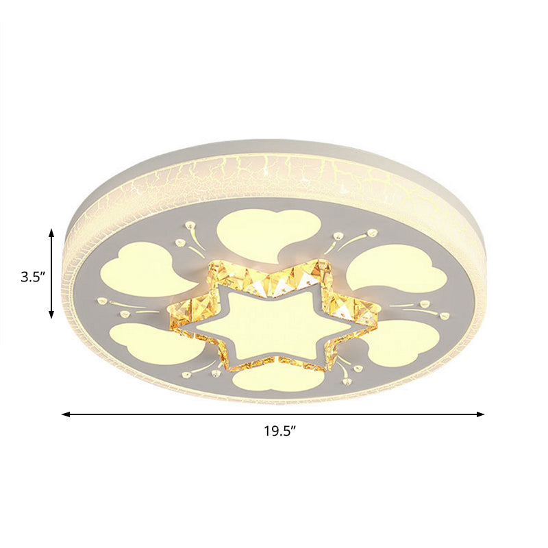Modern Brown/White Circle Flush Ceiling Light With Led Acrylic & Crystal In White - 3 Color