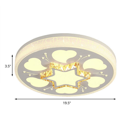 Modern Brown/White Circle Flush Ceiling Light With Led Acrylic & Crystal In White - 3 Color