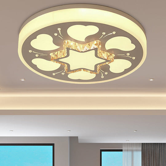 Modern Brown/White Circle Flush Ceiling Light With Led Acrylic & Crystal In White - 3 Color