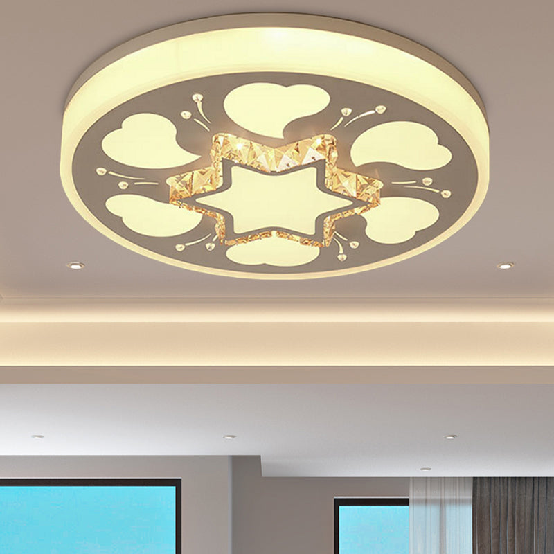 Modern Brown/White Circle Flush Ceiling Light With Led Acrylic & Crystal In White - 3 Color Lighting