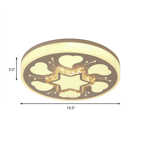 Modern Brown/White Circle Flush Ceiling Light With Led Acrylic & Crystal In White - 3 Color