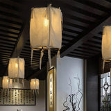 Modern Fabric Shade Lantern Pendant Lighting - 12/14/16 Wide 1-Light White Hanging Lamp For