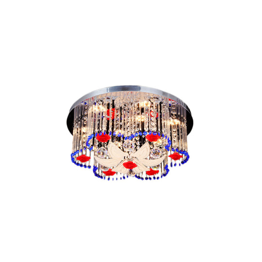 Modern Led Crystal Prism Ceiling Light With Flower Design In Blue And Red 19.5’/23.5’ Width