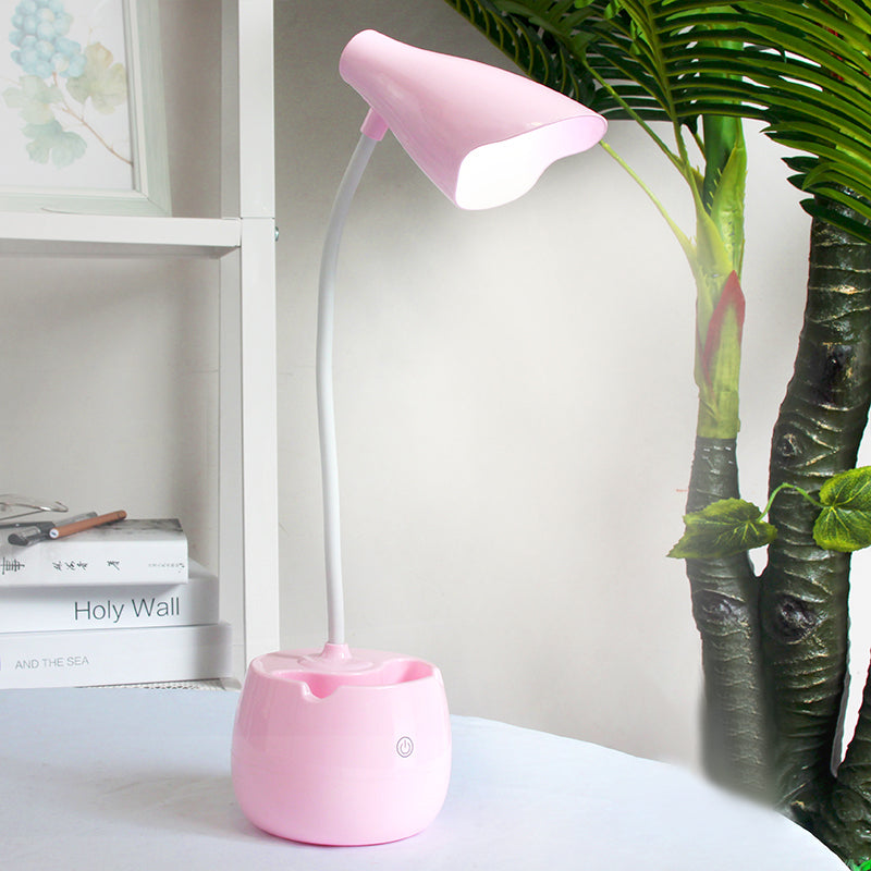 Flexible Gooseneck Led Desk Light With Pen Holder In Blue/Pink/White/Yellow Usb Charging Eye-Caring