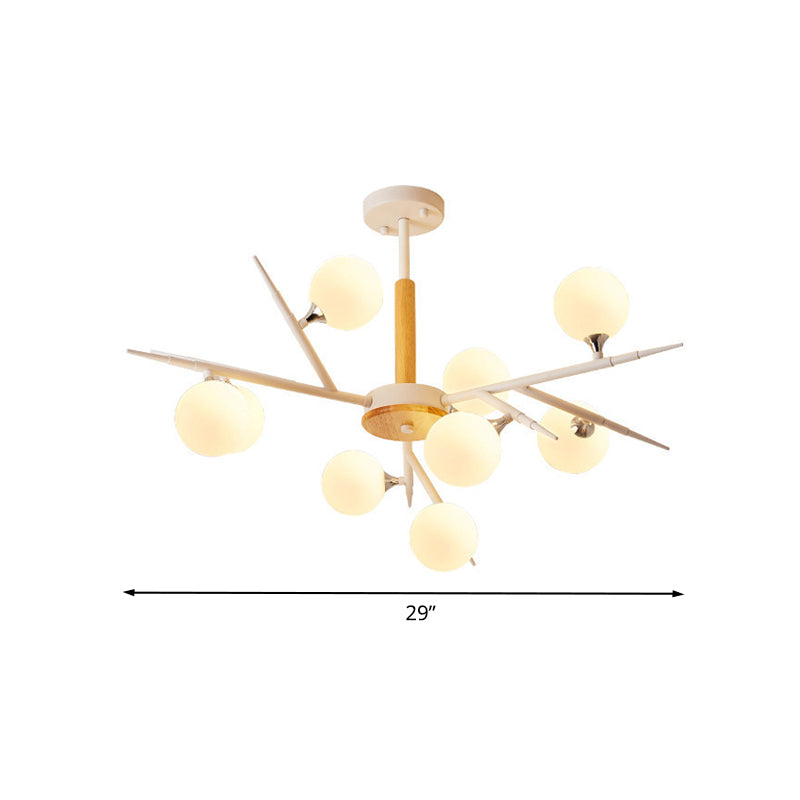 Japanese Style Multi-Head Glass Chandelier For Tea Station With White Spherical Shades