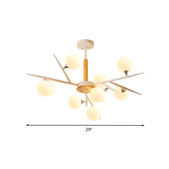 Japanese Style Multi-Head Glass Chandelier For Tea Station With White Spherical Shades