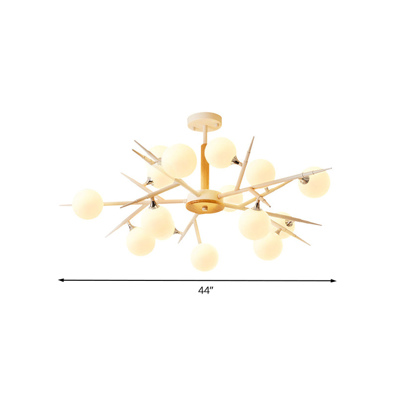 Japanese Style Multi-Head Glass Chandelier For Tea Station With White Spherical Shades
